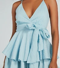 The Perfect Striped Bow Ruffled Romper