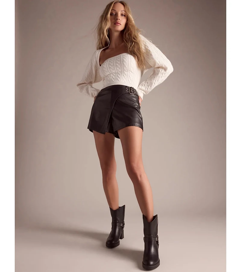 On The Edge High Rise Belted Faux Leather Skort