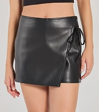 Sleek Moment Tie-Waist Faux Leather Skort