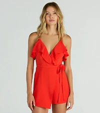 Chic Season Ruffled Wrap-Front Woven Romper