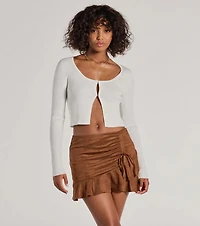 Charming Aura Faux Suede Ruched Ruffled Skort