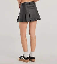 Adorably Sleek Faux Leather Pleated Mini Skort