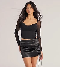 Chic Hour Ruched Satin Mini Skort