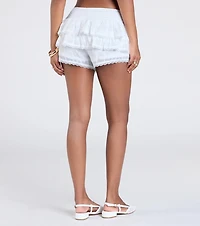 For The Frills Mid-Rise Eyelet Ruffle Shorts