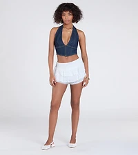 For The Frills Mid-Rise Eyelet Ruffle Shorts