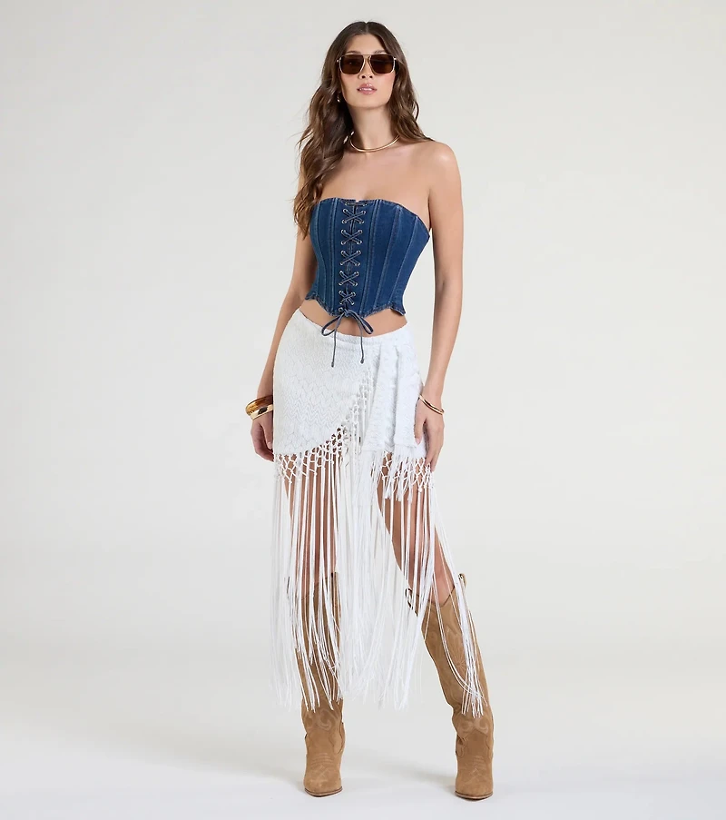 Iconic Getaway Tie-Waist Wrap Fringe Skirt
