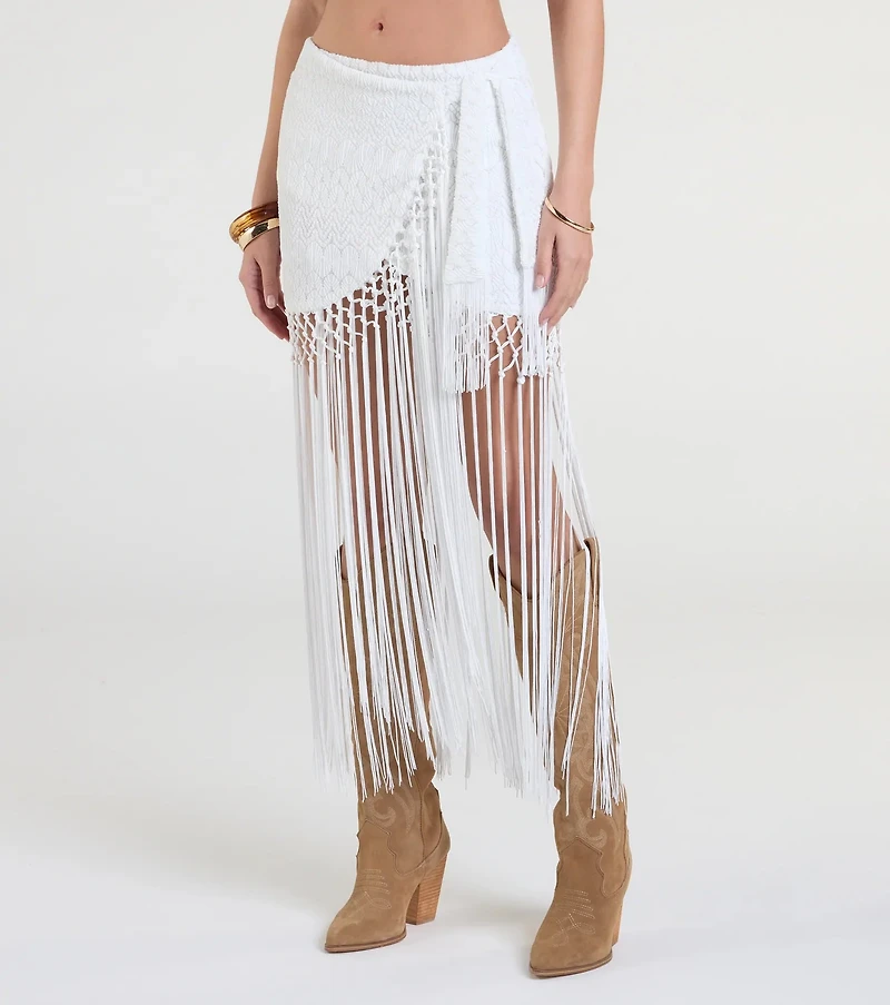 Iconic Getaway Tie-Waist Wrap Fringe Skirt