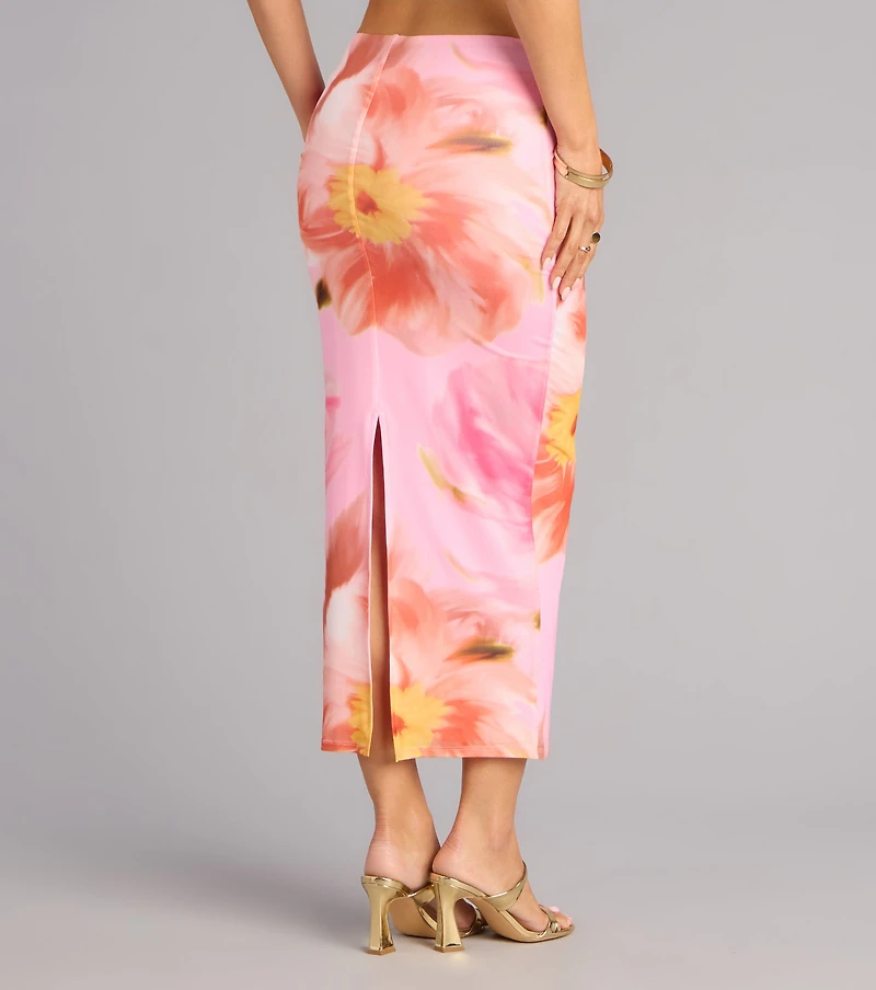Bloom Babe Abstract Floral Mesh Maxi Skirt