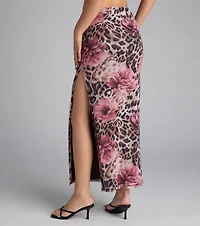 Fierce And Flirty Leopard Floral Maxi Skirt