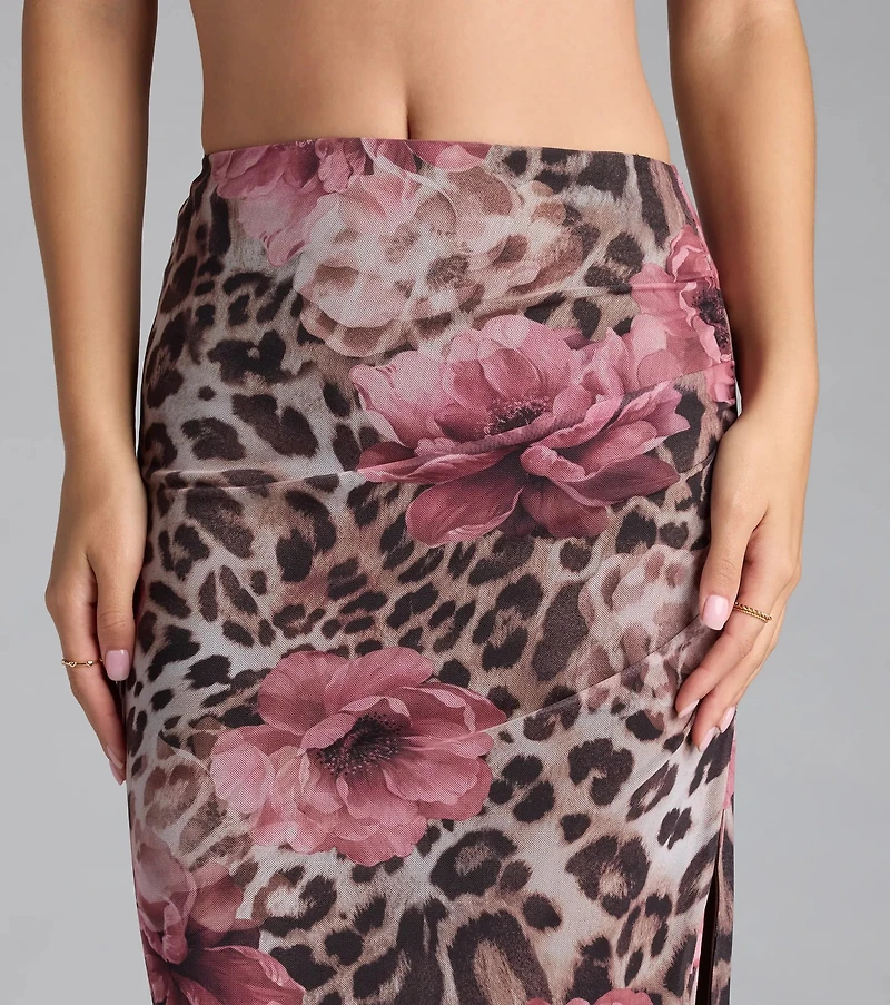 Fierce And Flirty Leopard Floral Maxi Skirt