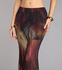 Night Out Muse Abstract Print Mesh Maxi Skirt