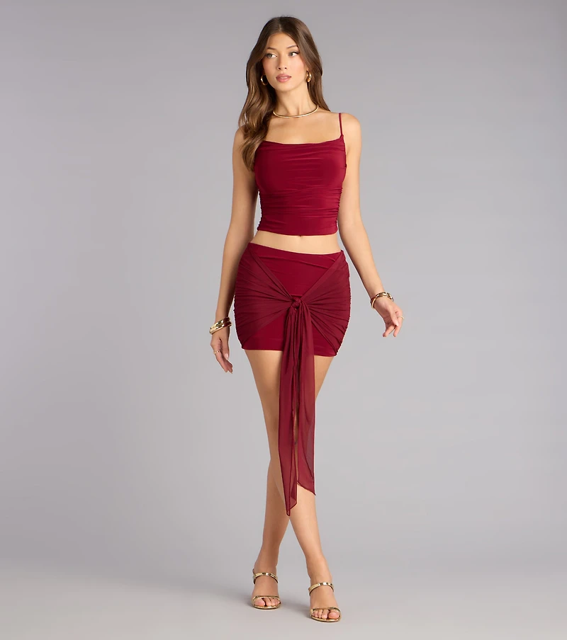 Silky Move Tie-Front Mini Skirt