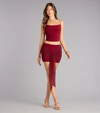 Silky Move Tie-Front Mini Skirt