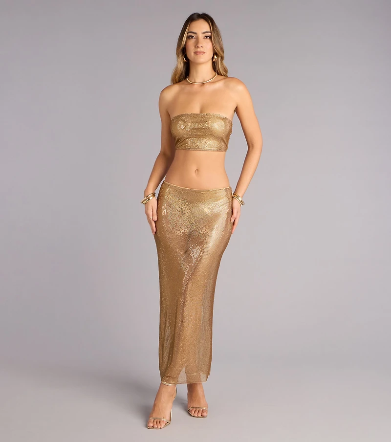 Glow Getter Rhinestone Slit Maxi Skirt