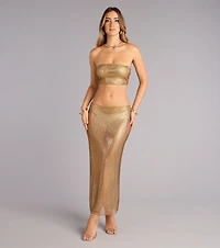 Glow Getter Rhinestone Slit Maxi Skirt