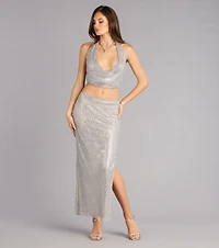 Cue The Sparkle Rhinestone Fishnet Maxi Skirt