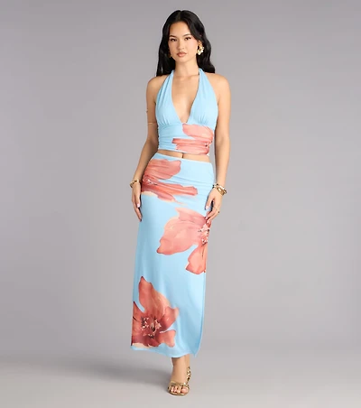 Vacay Bloom Floral Mesh Maxi Skirt