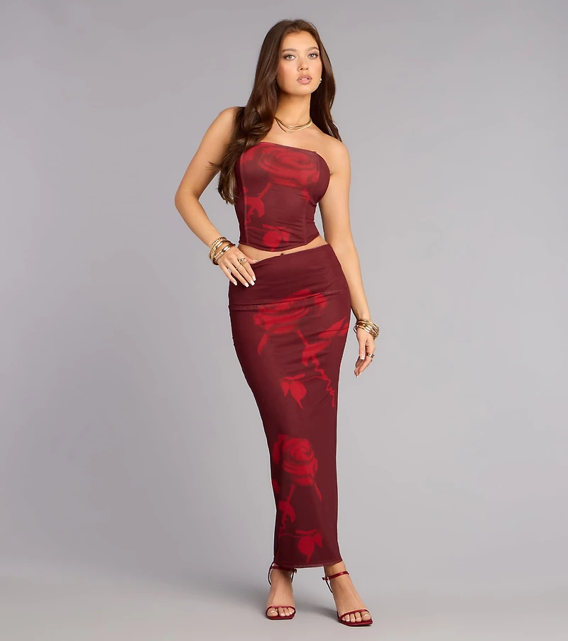 Love Notes Rose Mesh Maxi Skirt
