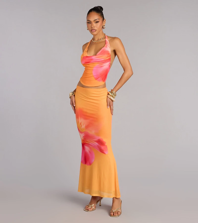 Sunset Mood Tropical Floral Maxi Skirt