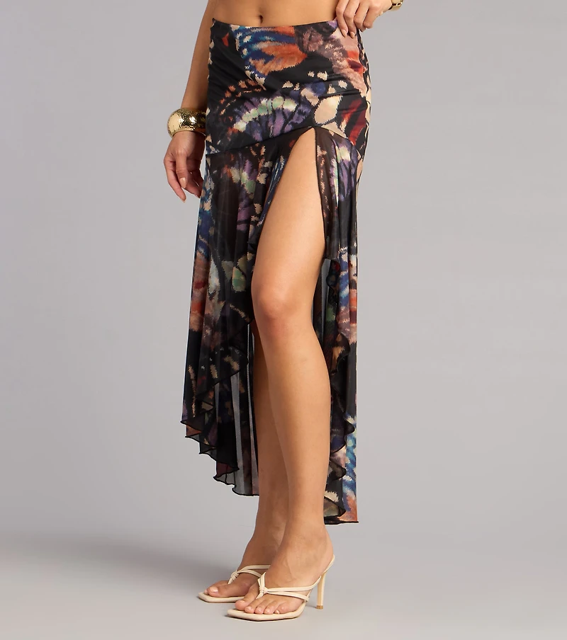 Flirty Vibe Butterfly Print Mesh Maxi Skirt