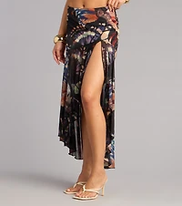 Flirty Vibe Butterfly Print Mesh Maxi Skirt