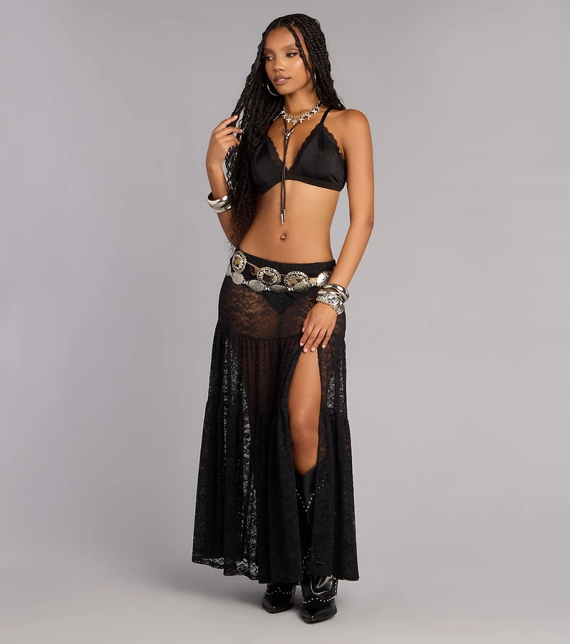 Soft Edge Sheer Lace Maxi Skirt