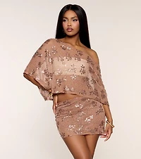 Shimmer Status Sequin Beaded Mini Skirt