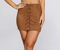 Faux Suede Lattice Mini Skirt