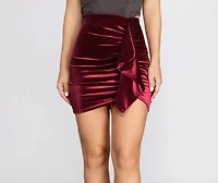 Velvet Side Ruffle Mini Skirt