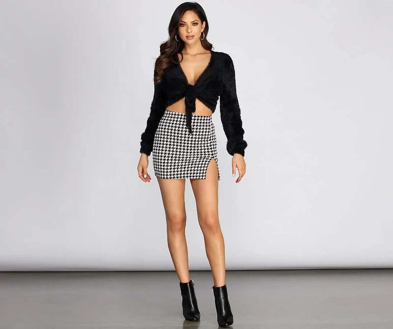 Houndstooth Knit Mini Skirt