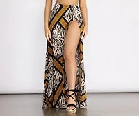 Zebra Print High Slit Maxi Skirt