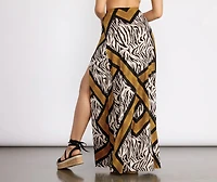 Zebra Print High Slit Maxi Skirt