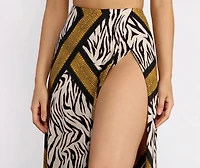 Zebra Print High Slit Maxi Skirt