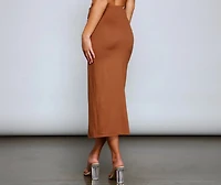 Casually Ruched High Slit Midi Skirt