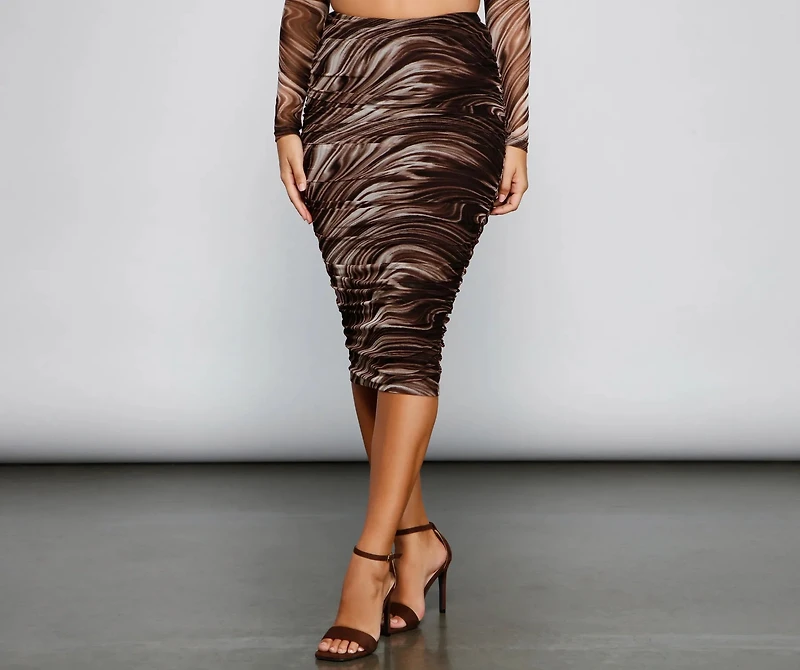 Trendy Marble Mesh Midi Skirt