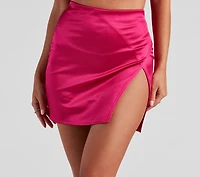 Shine Time Satin Wrap Mini Skirt