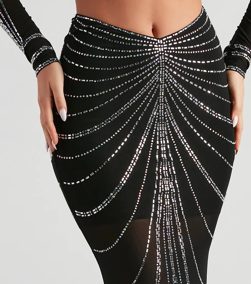 Wrapped Rhinestone Maxi Skirt