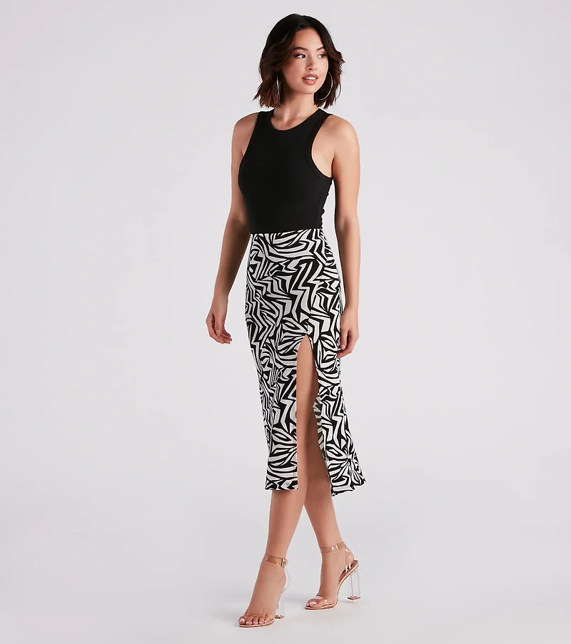 Artsy Mind Crepe Abstract Midi Skirt