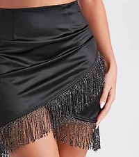 Fan Of Fringe Satin Mini Skirt