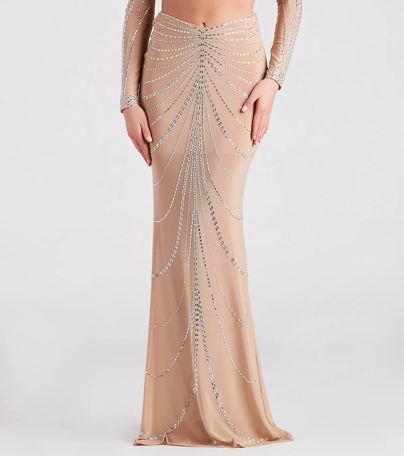 Wrapped Rhinestone Maxi Skirt