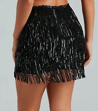 Shake It Up Sequin Fringe Mini Skirt