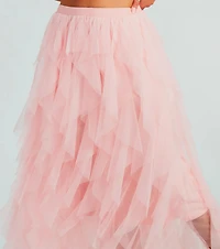 A Little Drama Ruffled Tulle Midi Skirt