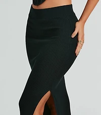 Twice The Love Rib Knit Midi Skirt