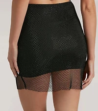 Party Mood Rhinestone Sheer Fishnet Mini Skirt