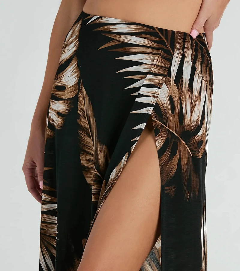 Vacation Queen High-Rise Slit Tropical Maxi Skirt