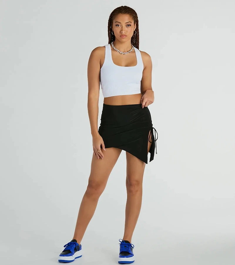 Hold It Down Ruched Asymmetrical Mini Skirt