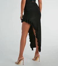 Cha Side Ruffle Midi Skirt