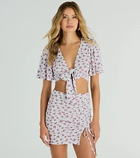 Sweet Flirt High Waist Ditsy Floral Ruched Mini Skirt