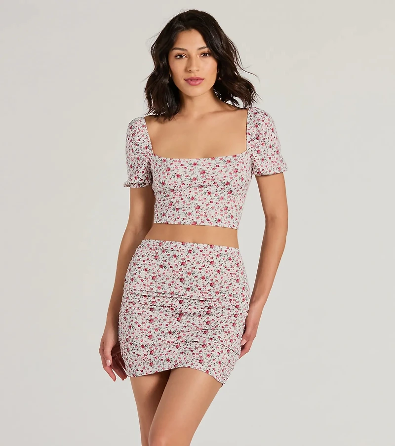 Two Cute High Rise Floral Mini Skirt