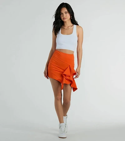 Iconic Moves Ruffled Ponte Knit Mini Skirt